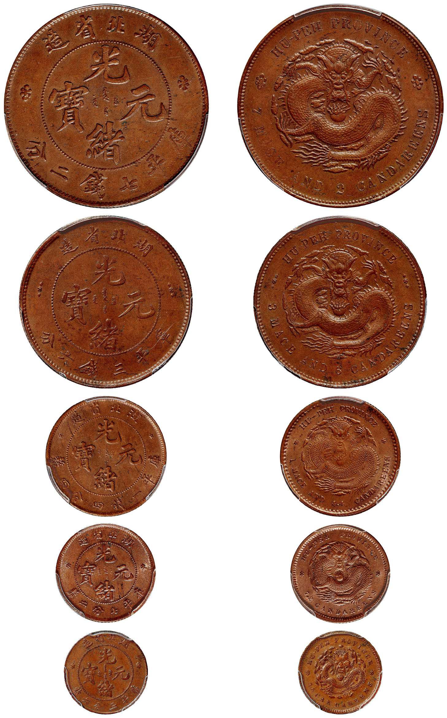湖北省造光绪元宝银币铜质样币五枚全套425.5万成交
